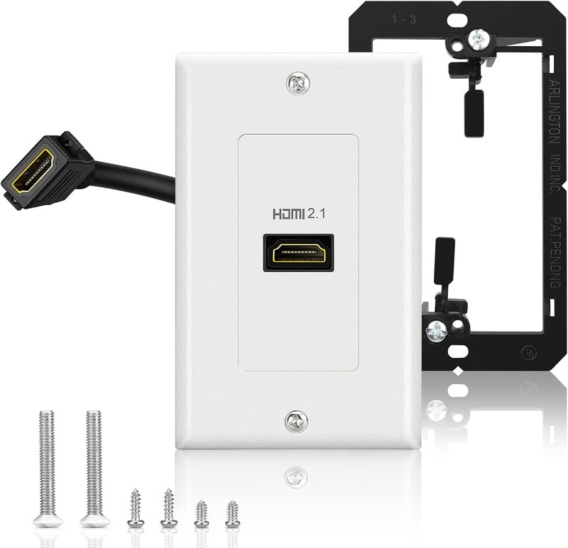 ELECTOP HDMI 2.1 Wall Plate, 8K HDMI Wall Outlet Pass Through with Low Voltage Metal Mounting Bracket, Supports 8K@60Hz and 4K@120Hz, 3D, HDR, 48 Gbps HDMI Box, Fits Home Theater Systems - Image 1
